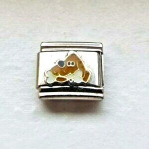 Brown enamel dog with bone 9mm stainless steel italian charm bracelet link new